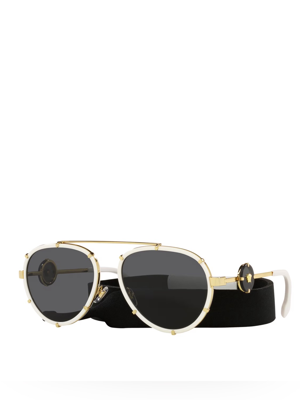 New Versace Ve2232 147187 White And Gold Aviator Sunglasses Authentic